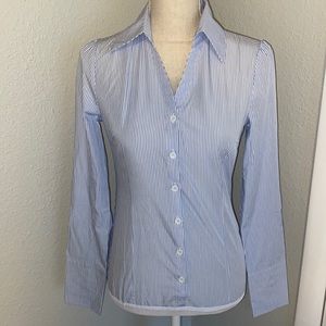 Striped button up blouse bodysuit NWT